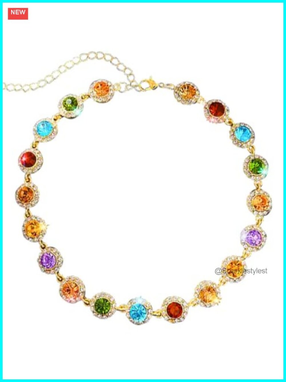 Gold Rhinestone Choker Necklace with Extender Chain